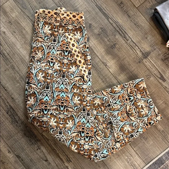 Anthropologie Boho Chic Corduroy Barrel Pants Blue Motif, Size 0 - Picture 5 of 10